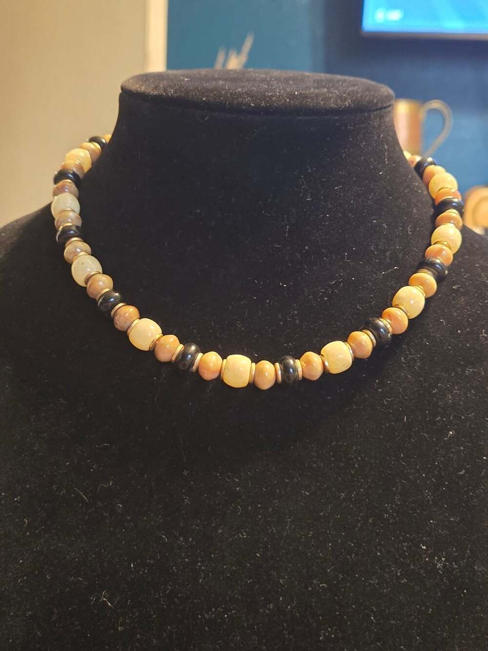 Beaded Statement Necklace Yellow and Black Beaded